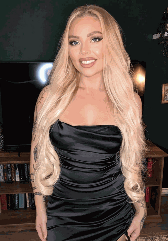 Curly Syn Halo hair extensions with bold, natural-looking curls for instant volume and style