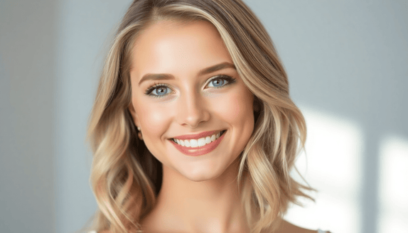 Woman smiling with voluminous hair wearing Signature Syn Halo extensions after breakup hair transformation