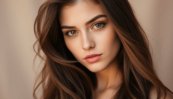 woman showcasing diverse brunette spectrum hair shades from espresso to caramel and ash brunette