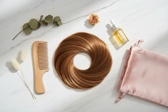 Halo extension care guide showing storage, washing, drying, and detangling tips for longer-lasting synthetic hair extensions