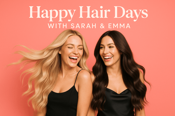 Two best friends with gorgeous hair extensions smiling and enjoying their time together