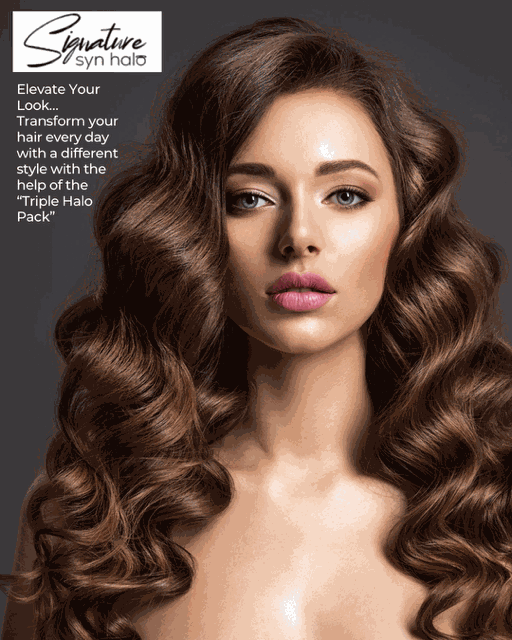 Model with long, voluminous curly hair showcasing latest hair extension collection