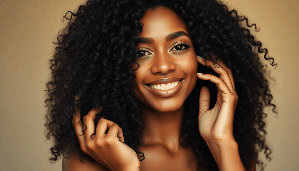 Close-up of healthy natural curly hair with defined curls and moisture-rich shine