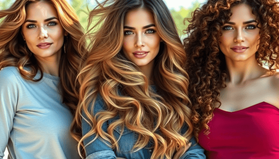 Woman with voluminous, wavy hair wearing Signature Syn Halo clip-in extensions for spring 2025 trends
