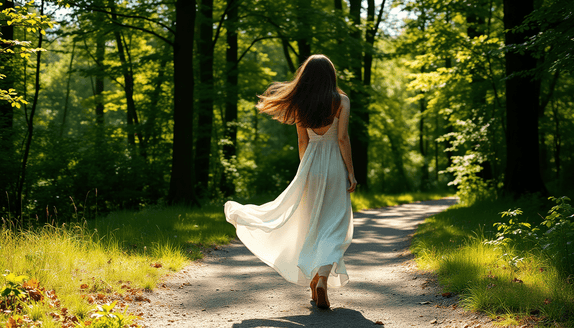 Woman walking on a forest trail enjoying the 10K walk benefits for mind, body, and soul.