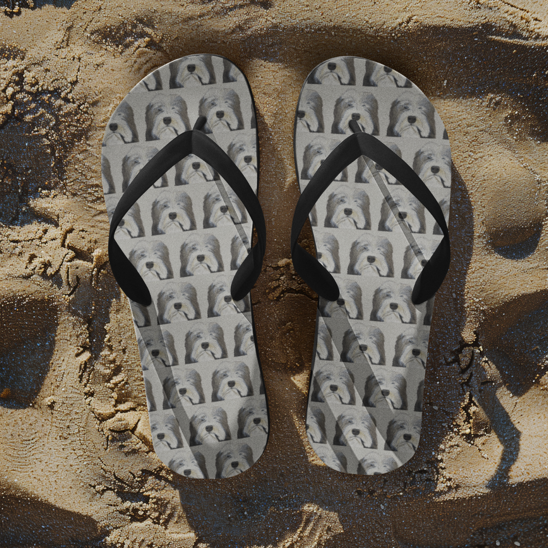 Bearded Collie Flip Flops: Walk on the Wild Side with Comfort and Chaos!