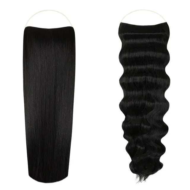 Signature Syn Halo hair extensions double pack with 14, 18, and 22 inch synthetic Kanekalon strands for natural look and volume
