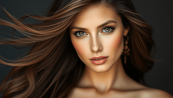 Woman showcasing natural-looking Signature Syn Halo hair extensions with voluminous, long hair