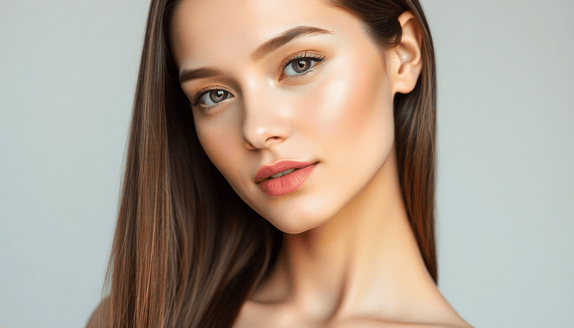 woman with natural makeup and sleek hair embodying clean girl aesthetic and confidence