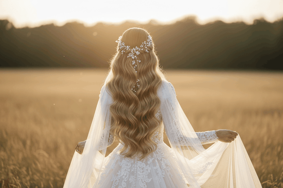 Bride with voluminous bridal updo using Signature Syn Halo Extensions for special occasions