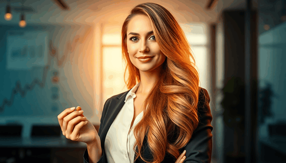 Confident woman with healthy hair symbolizing financial empowerment and personal success