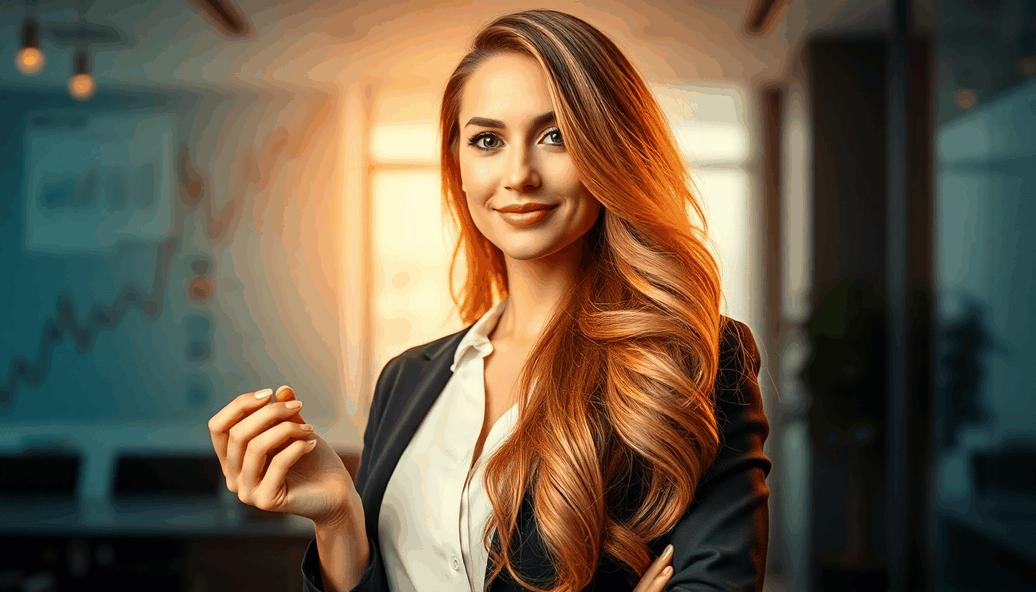 Confident woman with healthy hair symbolizing financial empowerment and personal success