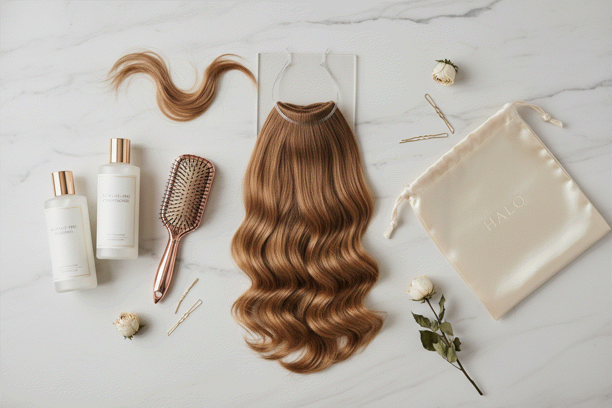 Halo hair extension care guide with brushing, washing, drying, and storage tips