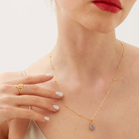 Amethyst Round Pendant Necklace With Beaded Chain in Sterling Silver
