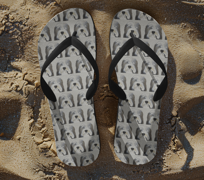Bearded Collie Flip Flops: Walk on the Wild Side with Comfort and Chaos!