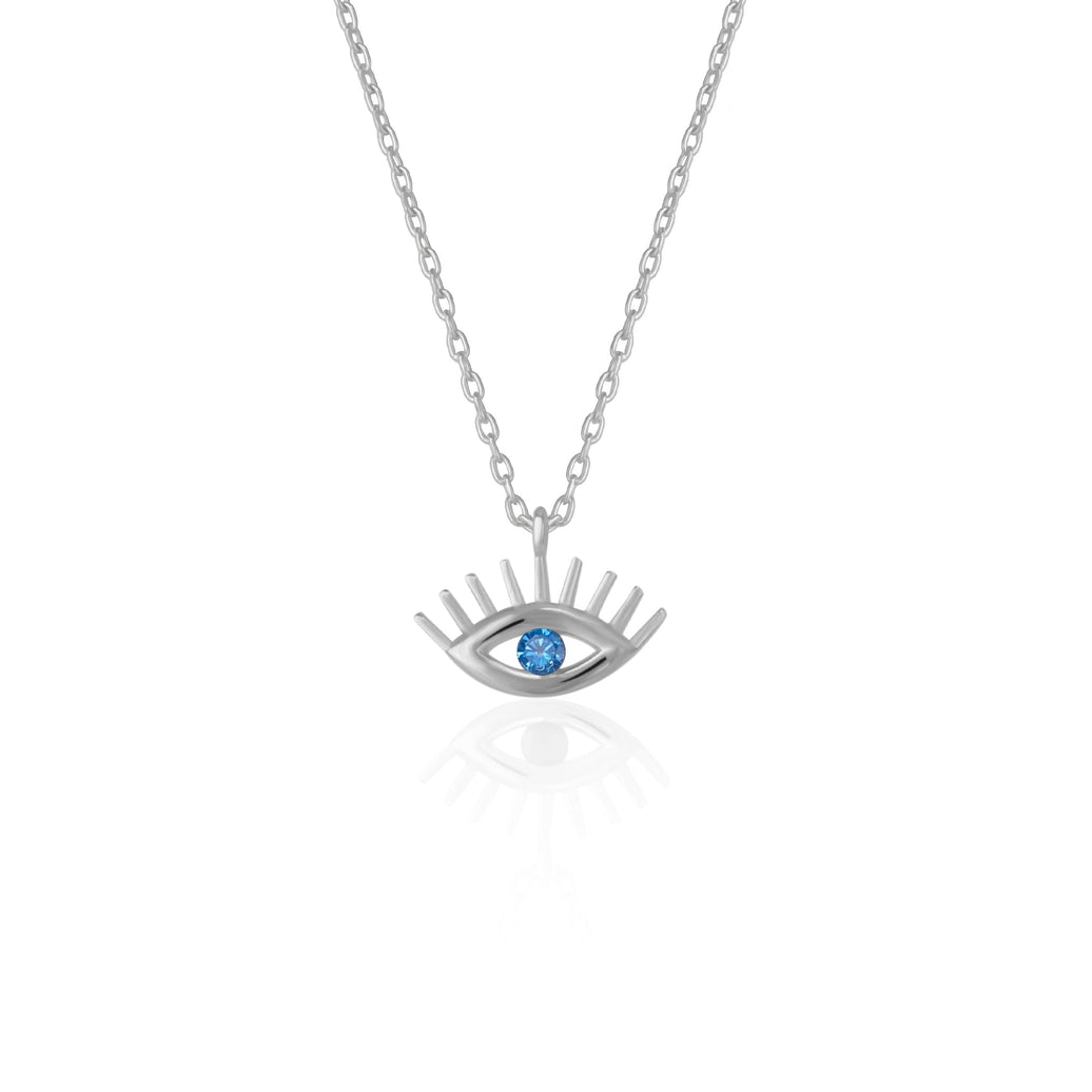 Aqua Blue Eye Evil Eye Sterling Silver Necklace