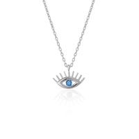 Aqua Blue Eye Evil Eye Sterling Silver Necklace