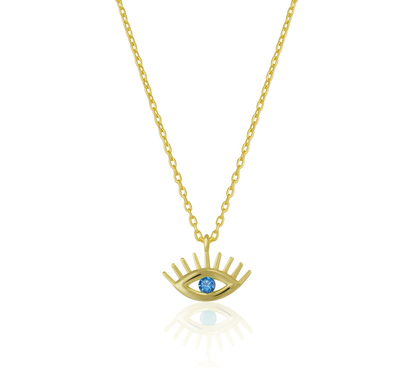 Aqua Blue Eye Evil Eye Sterling Silver Necklace