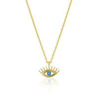 Aqua Blue Eye Evil Eye Sterling Silver Necklace