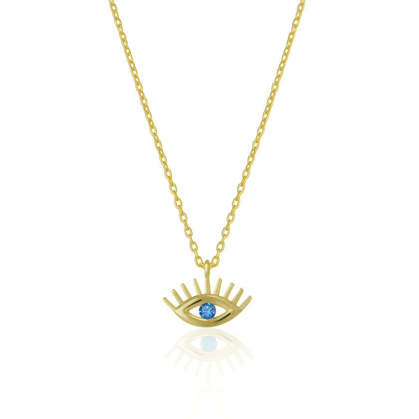 Aqua Blue Eye Evil Eye Sterling Silver Necklace