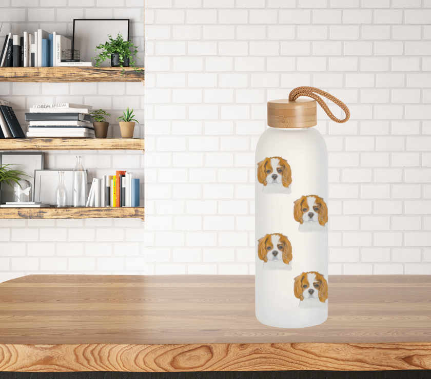 Stay Pawsitive: Royal Cavalier Frosted Glass Water Bottle