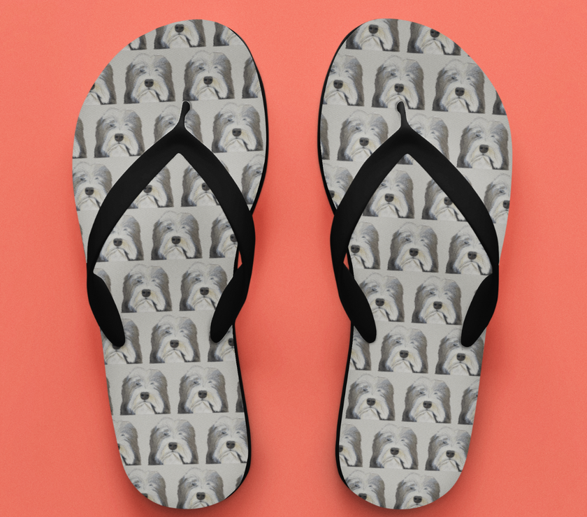 Bearded Collie Flip Flops: Walk on the Wild Side with Comfort and Chaos!