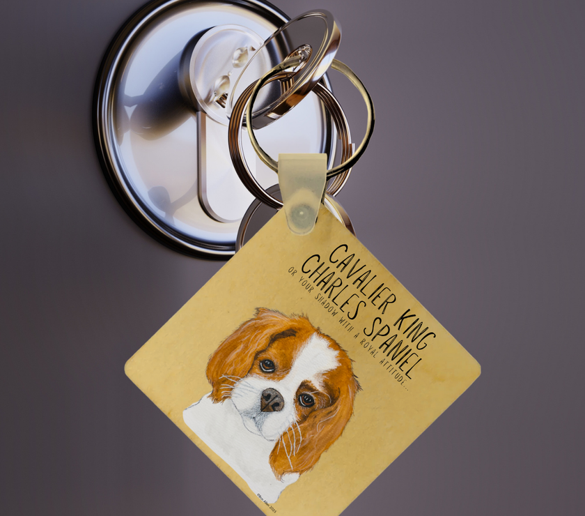 Royal Sidekick: Wooden Cavalier King Charles Spaniel Keyring – Your Loyal Shadow in Style