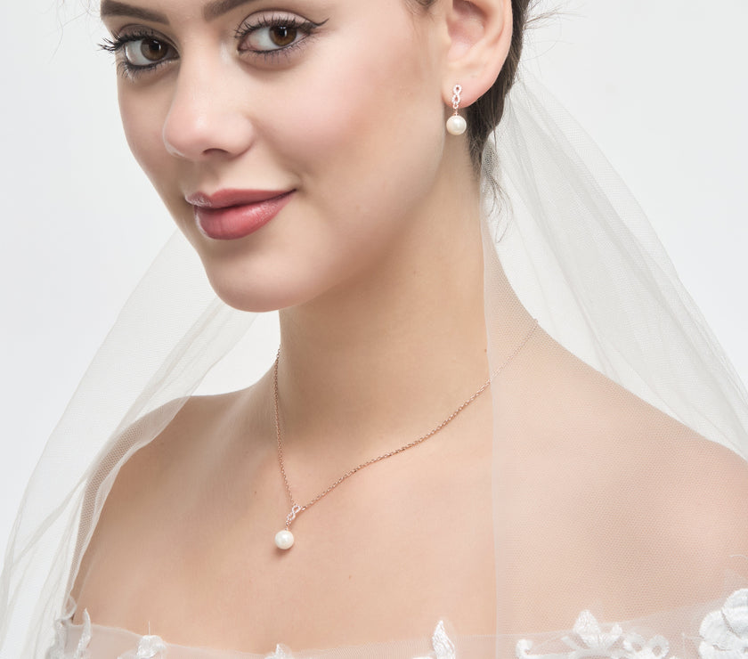 Rose Gold Plated I Couldn't Say I Do Without You Infinity Pearl Drop Set with Zircondia® Crystals