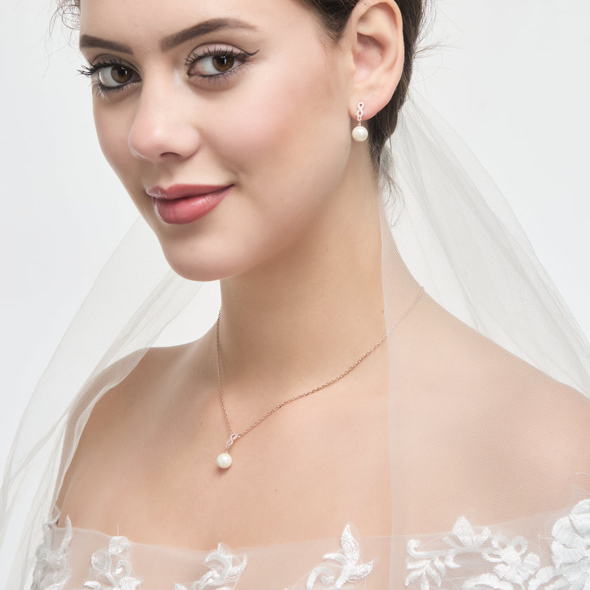 Rose Gold Plated I Couldn't Say I Do Without You Infinity Pearl Drop Set with Zircondia® Crystals