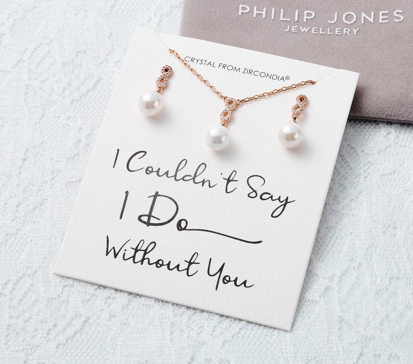 Rose Gold Plated I Couldn't Say I Do Without You Infinity Pearl Drop Set with Zircondia® Crystals