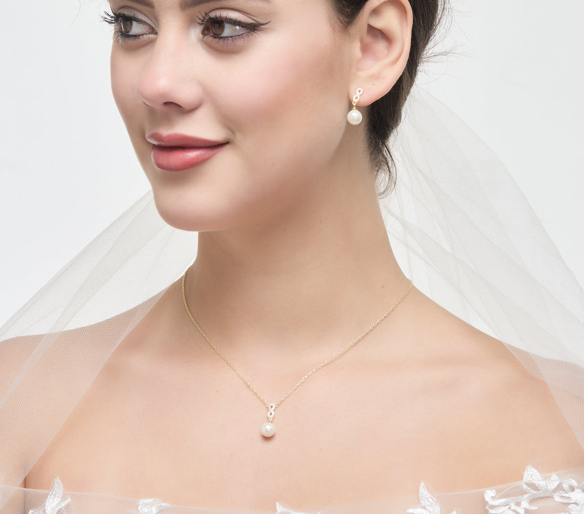 Gold Plated I Couldn't Say I Do Without You Infinity Pearl Drop Set with Zircondia® Crystals