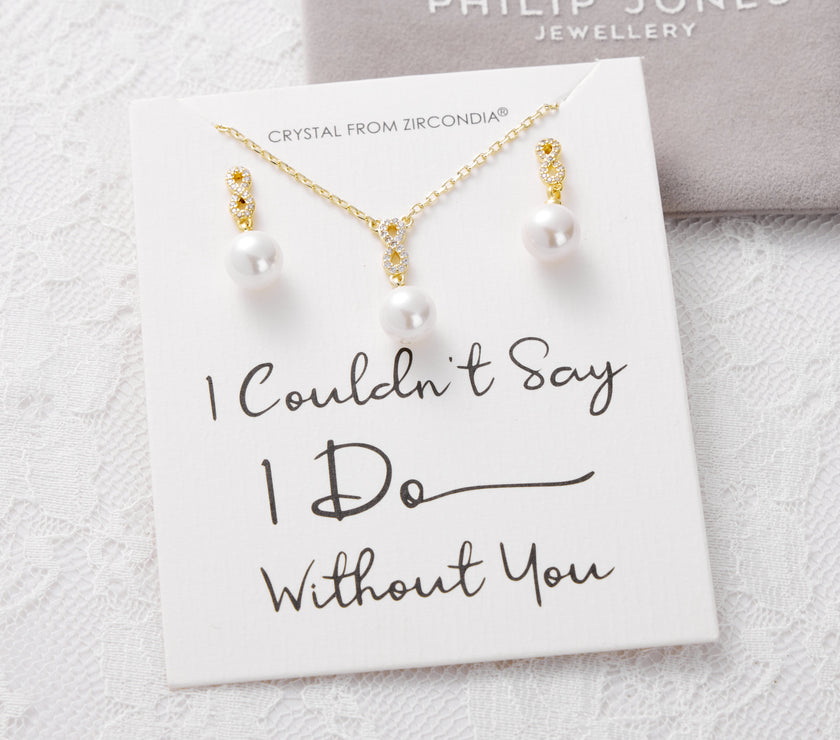 Gold Plated I Couldn't Say I Do Without You Infinity Pearl Drop Set with Zircondia® Crystals