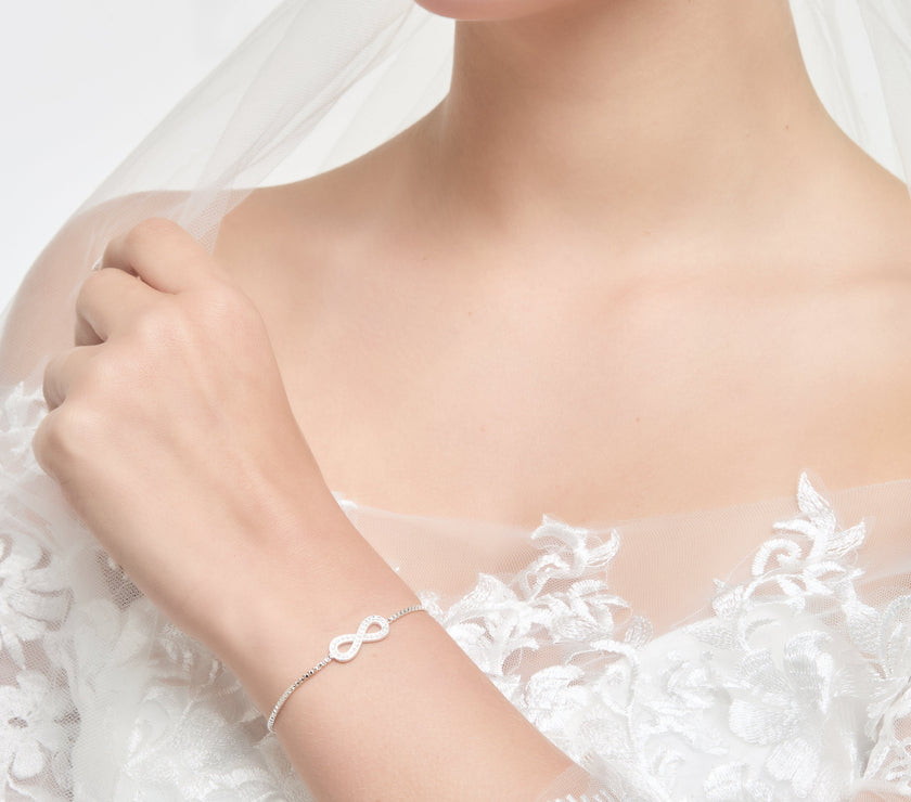 Silver Plated I Couldn't Say I Do Without You Infinity Wedding Bracelet with Zircondia® Crystals