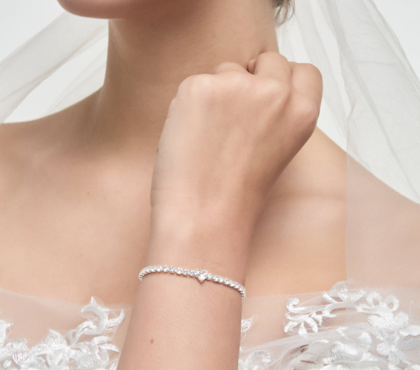 Silver Plated I Couldn't Say I Do Without You Heart Solitaire Wedding Bracelet with Zircondia® Crystals