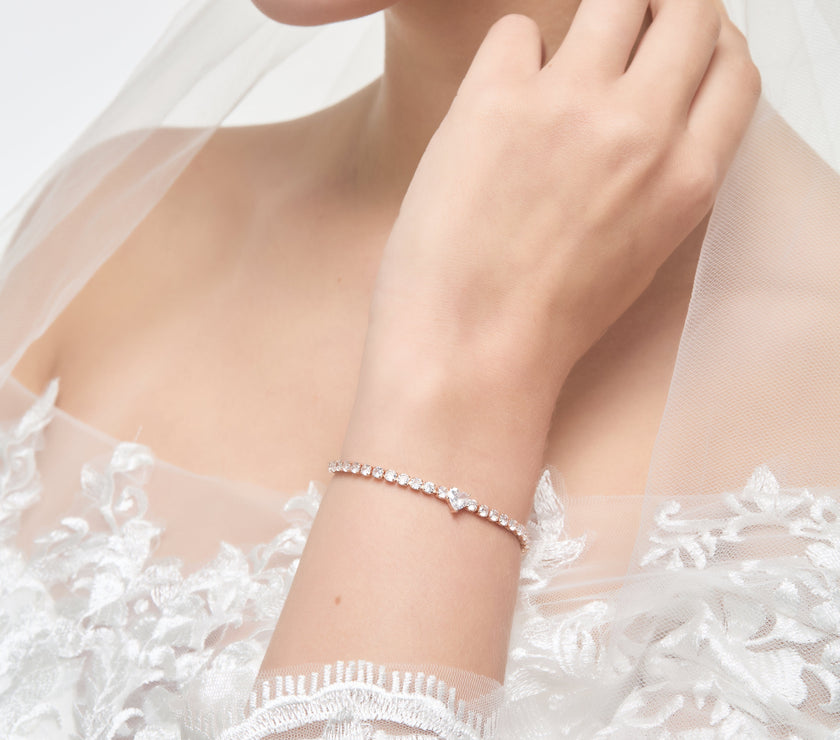 Rose Gold Plated I Couldn't Say I Do Without You Heart Solitaire Bracelet with Zircondia® Crystals