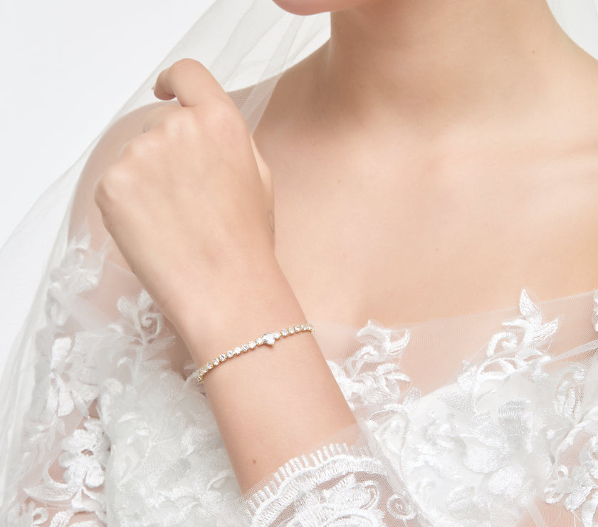Gold Plated I Couldn't Say I Do Without You Heart Solitaire Bracelet with Zircondia® Crystals