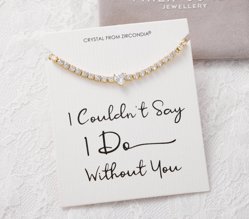 Gold Plated I Couldn't Say I Do Without You Heart Solitaire Bracelet with Zircondia® Crystals