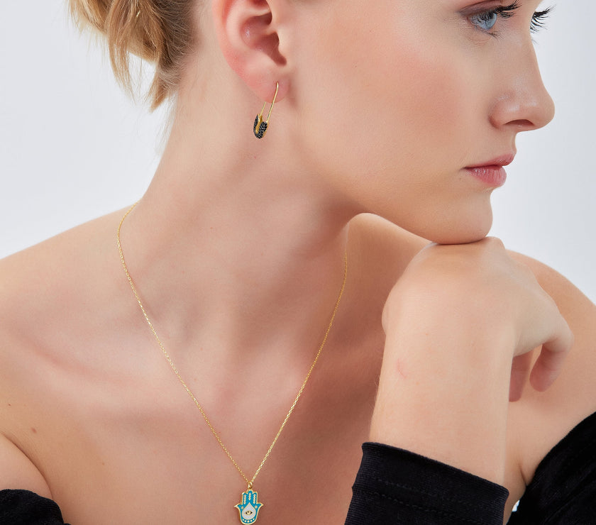 Authentic Turquoise Color Hamsa Hand Necklace Sterling Silver