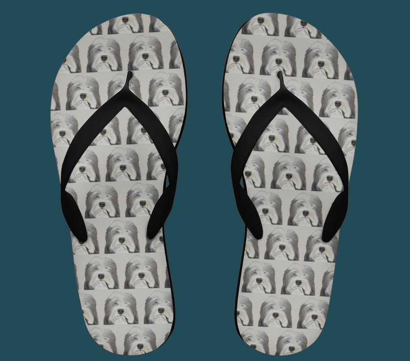 Bearded Collie Flip Flops: Walk on the Wild Side with Comfort and Chaos!