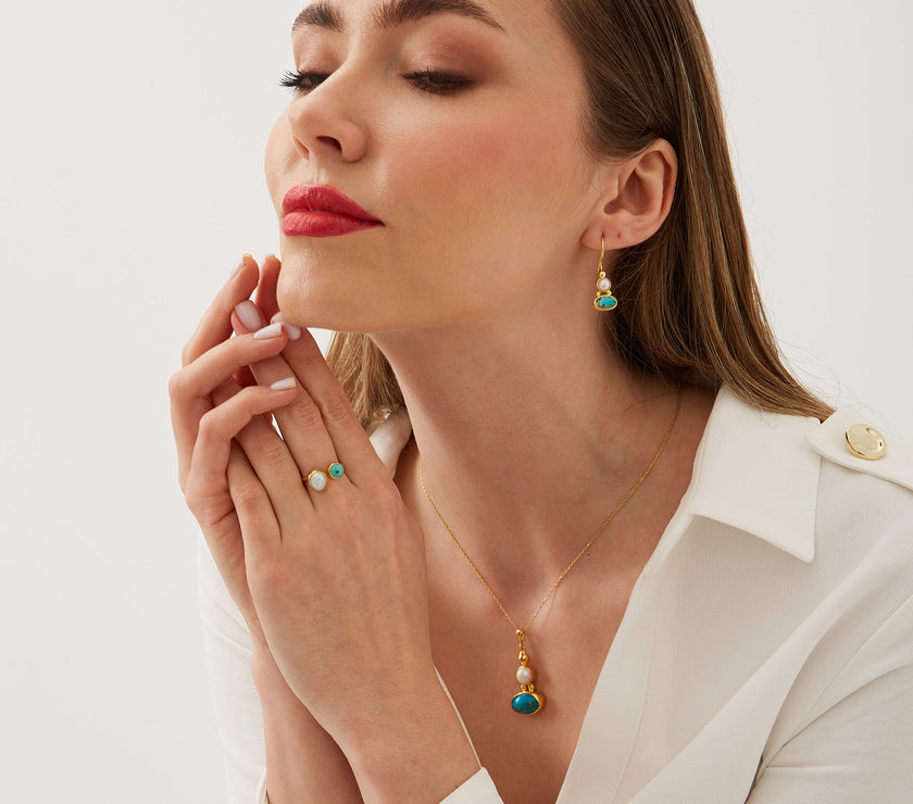 Authentic Turquoise Sterling Silver Drop Gold Plated Earrings