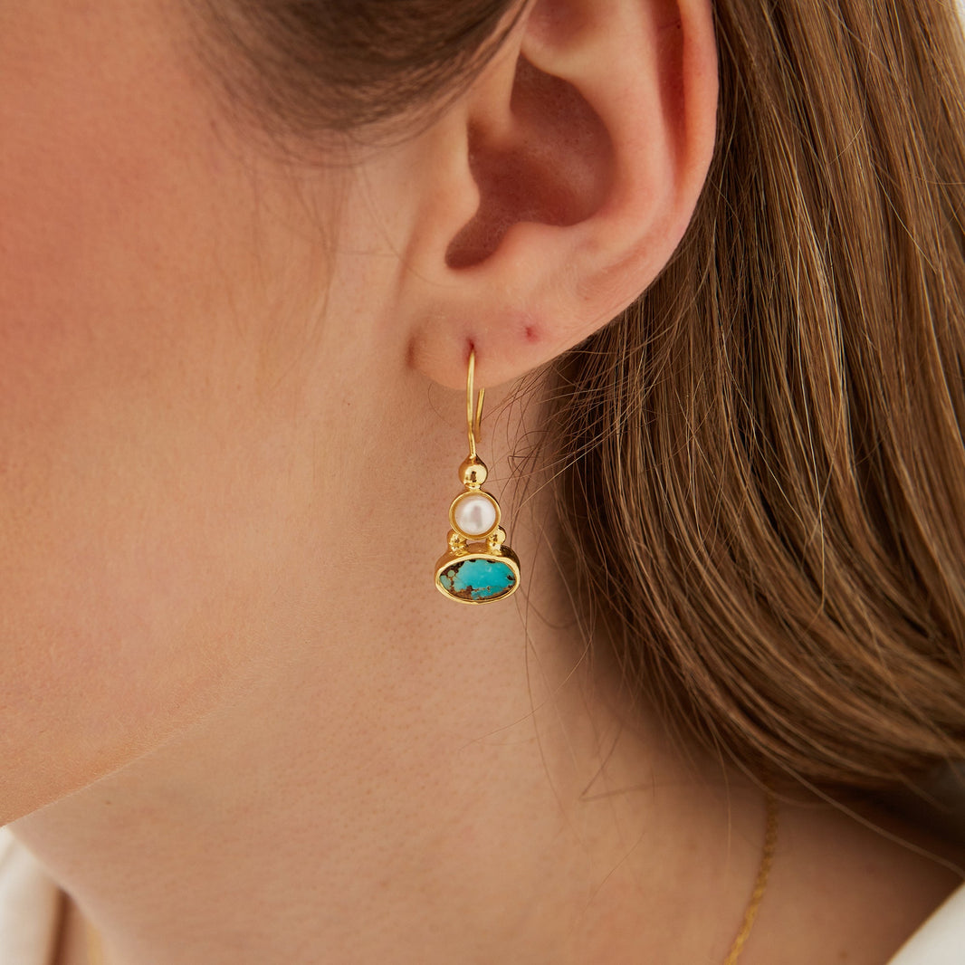 Authentic Turquoise Sterling Silver Drop Gold Plated Earrings