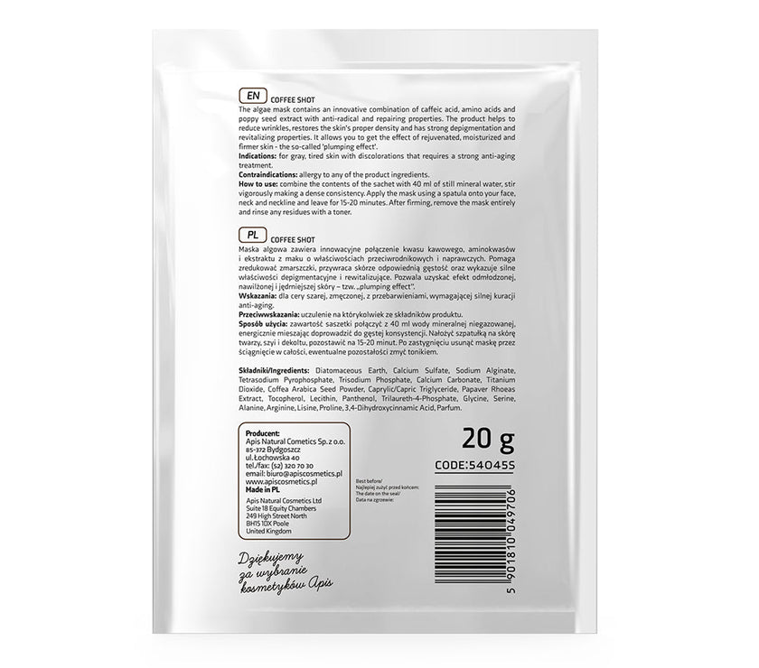 Apis COFFEE SHOT Bio-revitalising Algae Mask with Coffee Acid & Arabica Beans | 20g Apis Natural Cosmetics UK