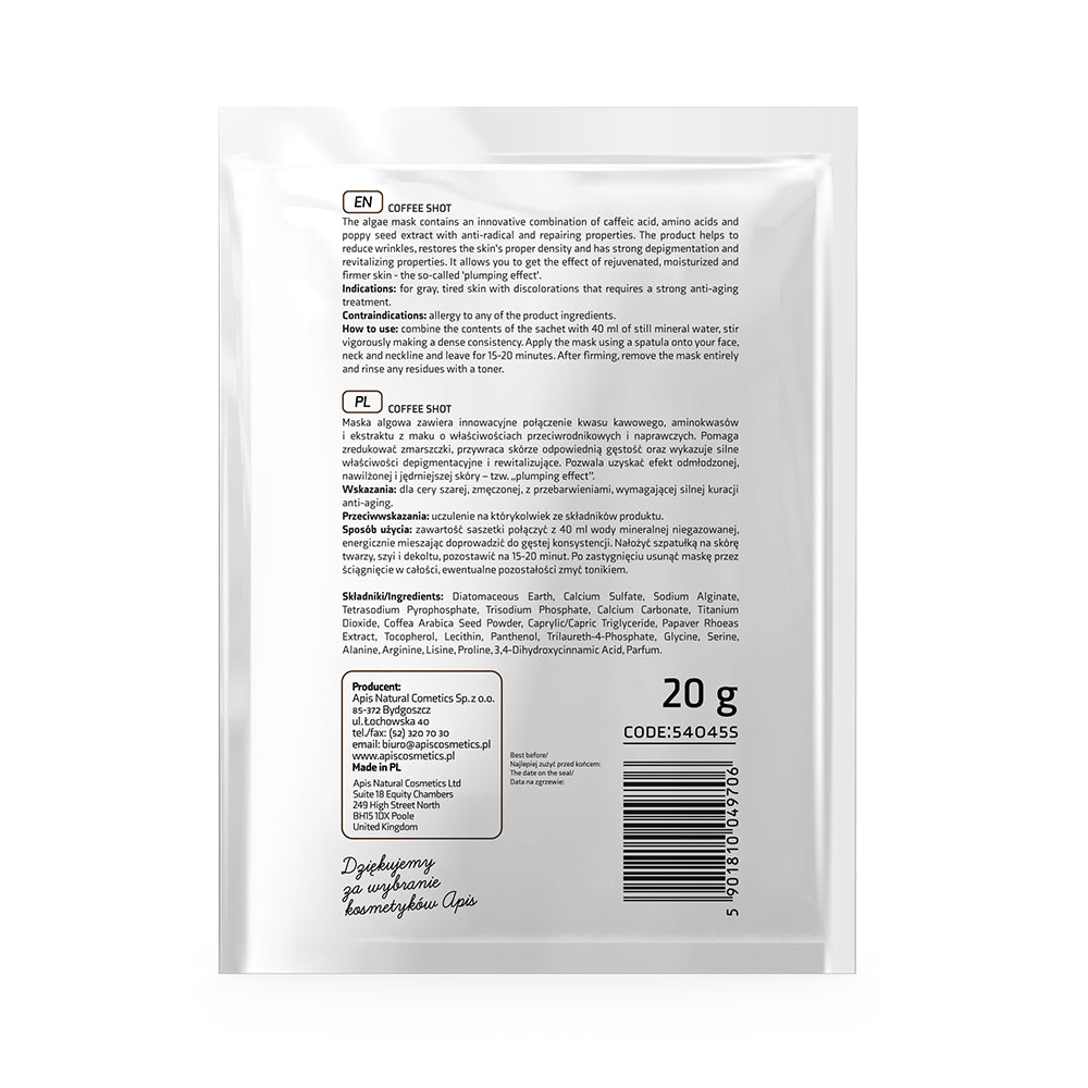 Apis COFFEE SHOT Bio-revitalising Algae Mask with Coffee Acid & Arabica Beans | 20g Apis Natural Cosmetics UK
