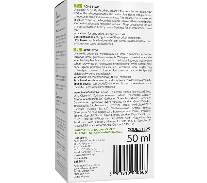 Apis Home terApis Acne-Stop Cream with Green Tea | 50ml Apis Natural Cosmetics UK