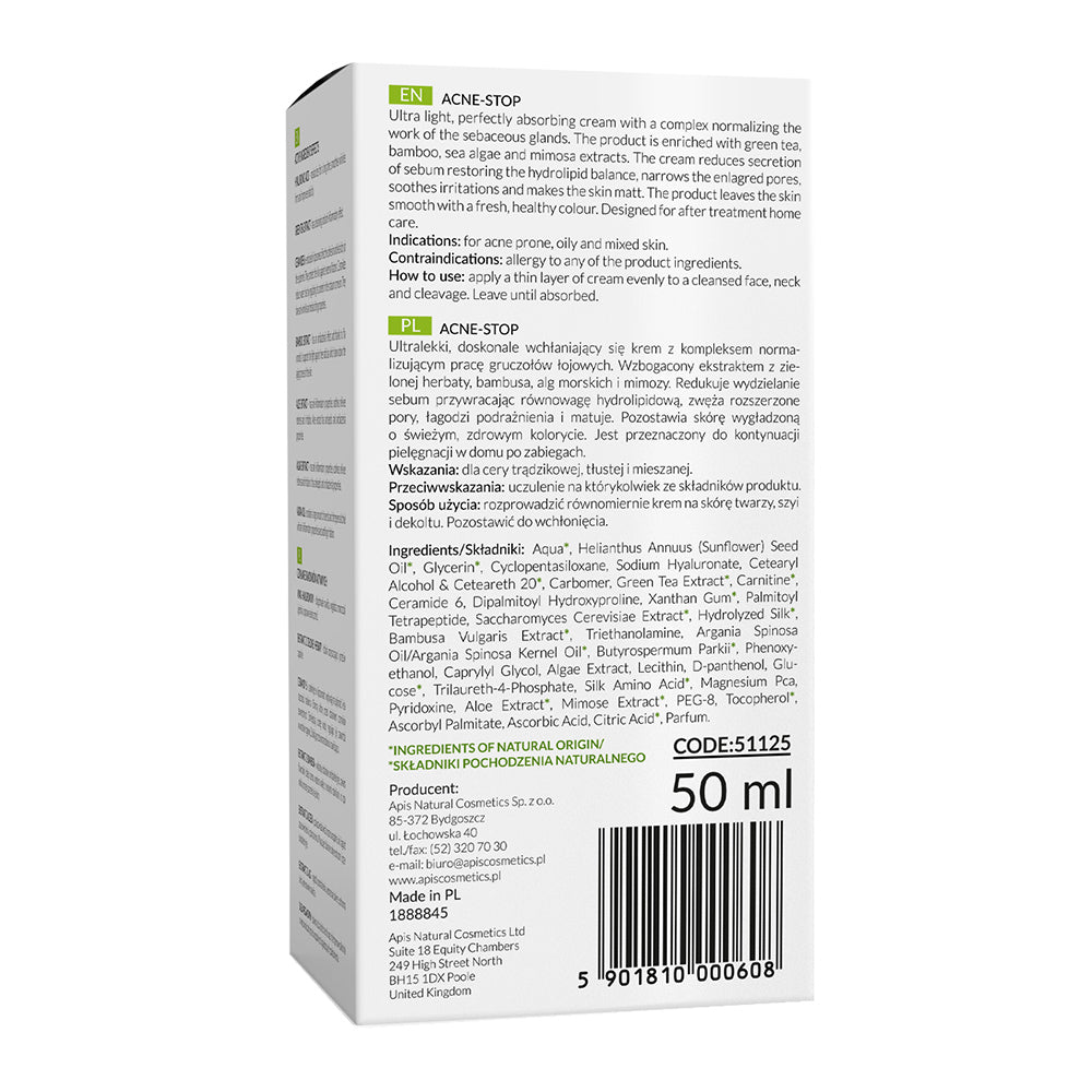 Apis Home terApis Acne-Stop Cream with Green Tea | 50ml Apis Natural Cosmetics UK
