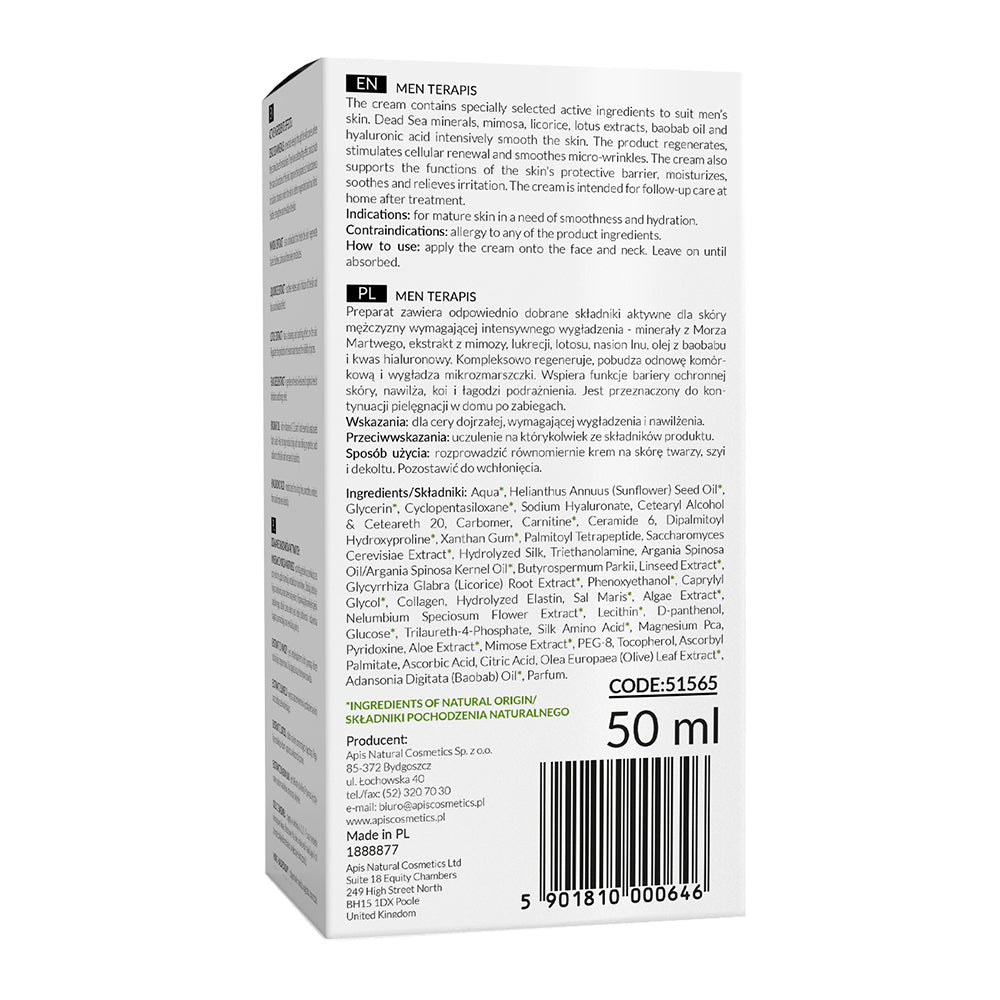 Apis MEN TERAPIS Smoothing Cream with Dead Sea Minerals | 50ml Apis Natural Cosmetics UK