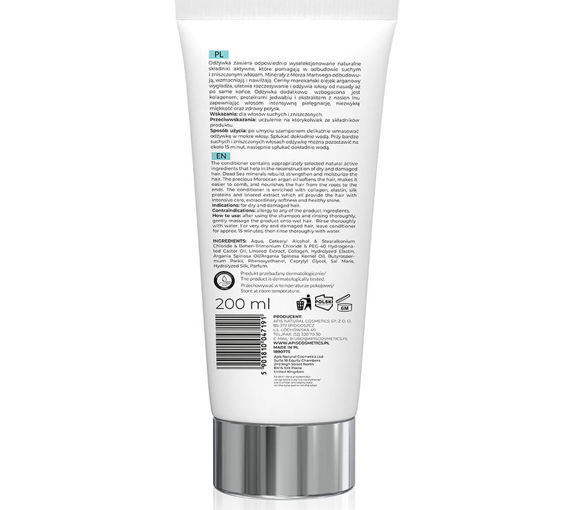 Apis OPTIMA Moisturising Hair Conditioner with Dead Sea Minerals & Argan Oil | 200 ml