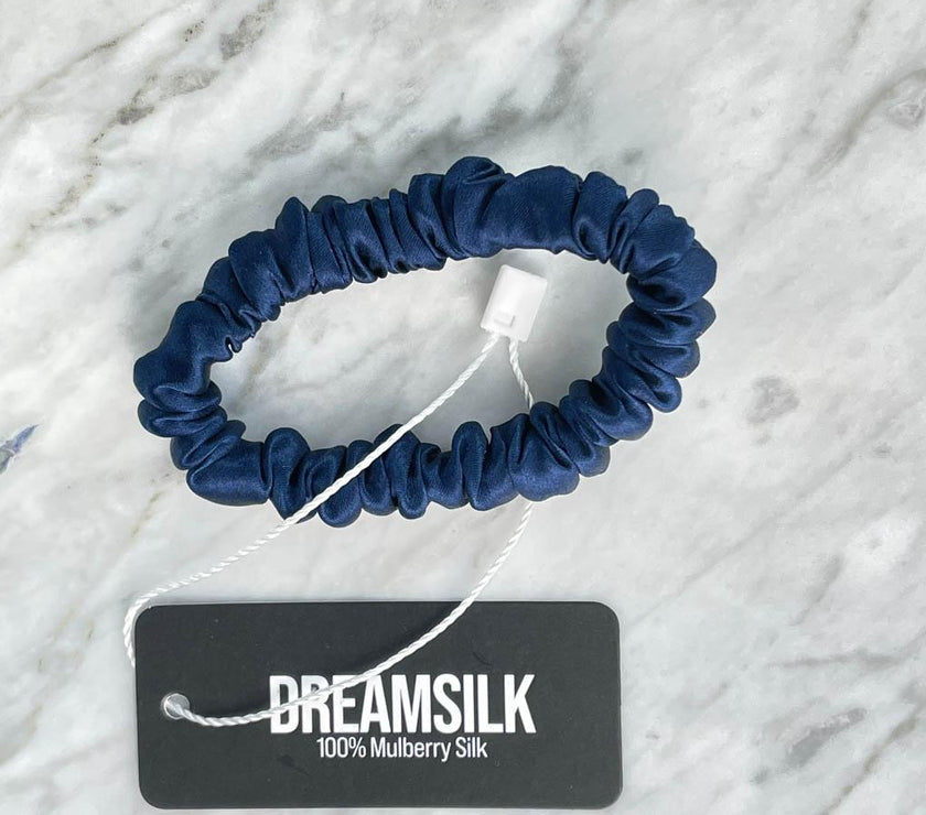 Navy Blue Silk Scrunchie - Skinny