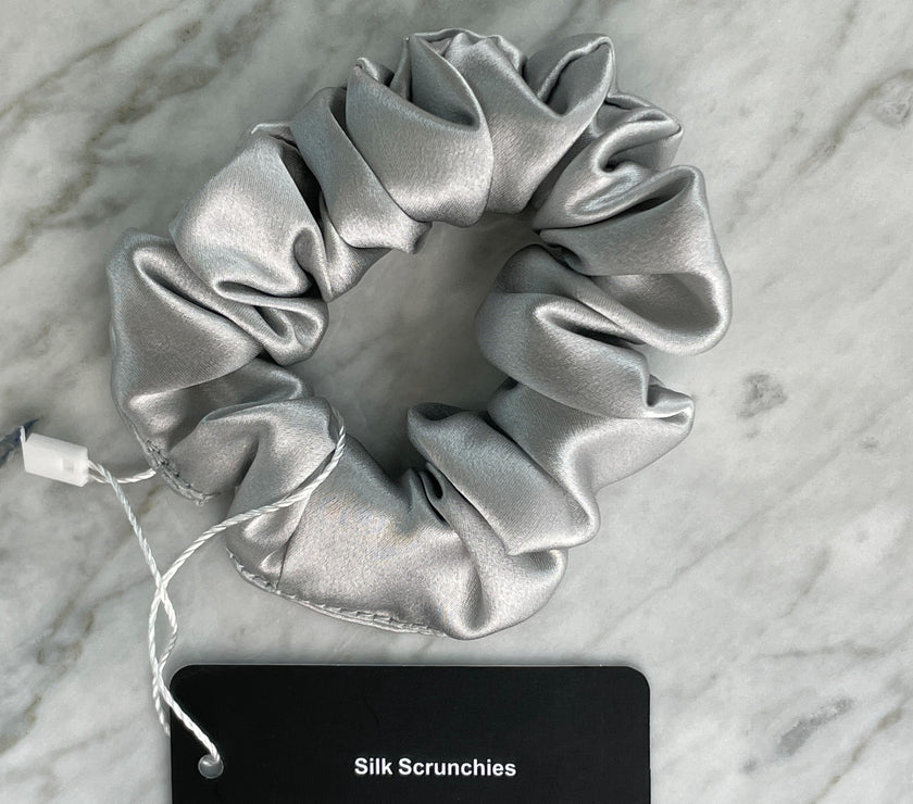 Silver Silk Scrunchie - Regular
