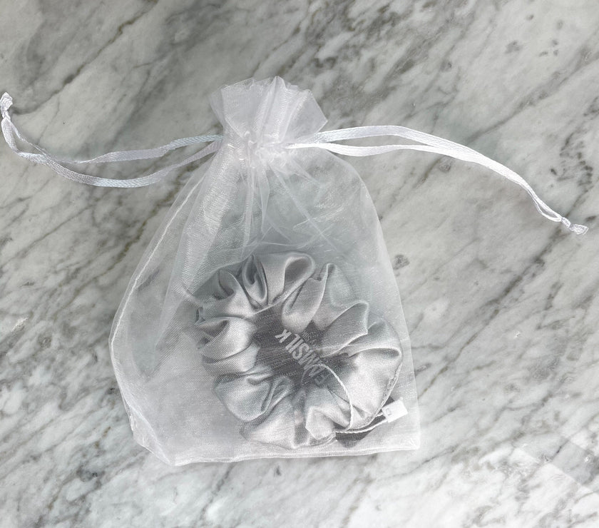 Silver Silk Scrunchie - Regular